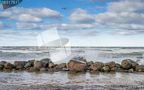 Image of Sea waves breaking on the rocks, seascape