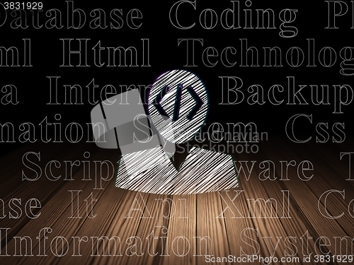 Image of Software concept: Programmer in grunge dark room