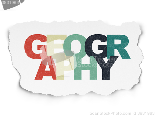 Image of Education concept: Geography on Torn Paper background