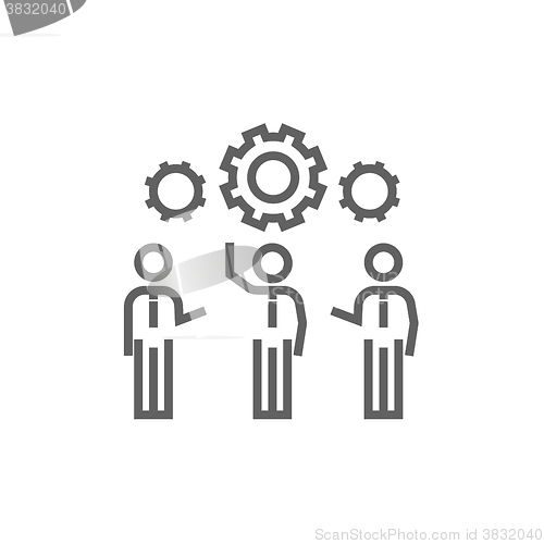 Image of Businessmen under the gears line icon.