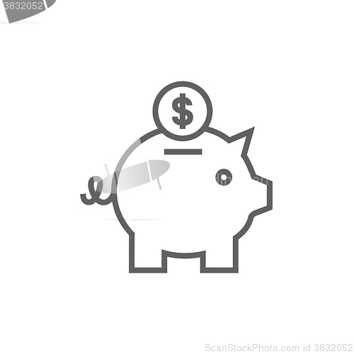 Image of Piggy bank with dollar coin line icon.