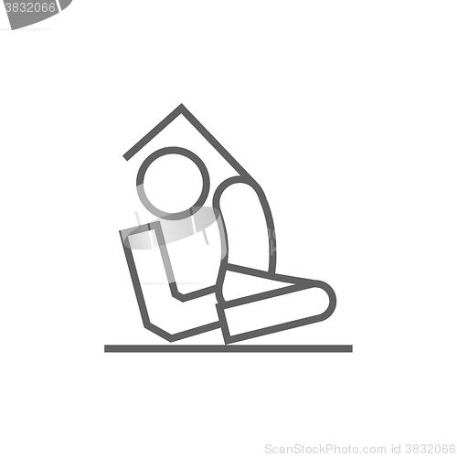 Image of Man practicing yoga line icon.