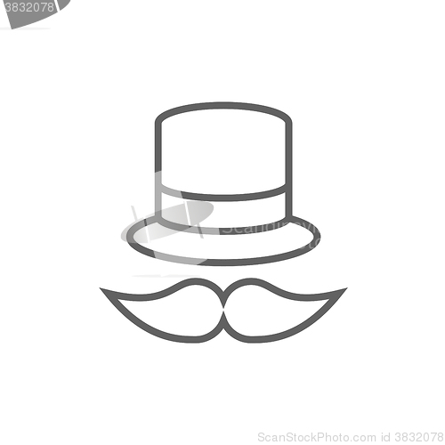 Image of Hat and mustache line icon.