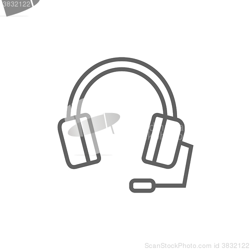Image of Headphone with microphone line icon.