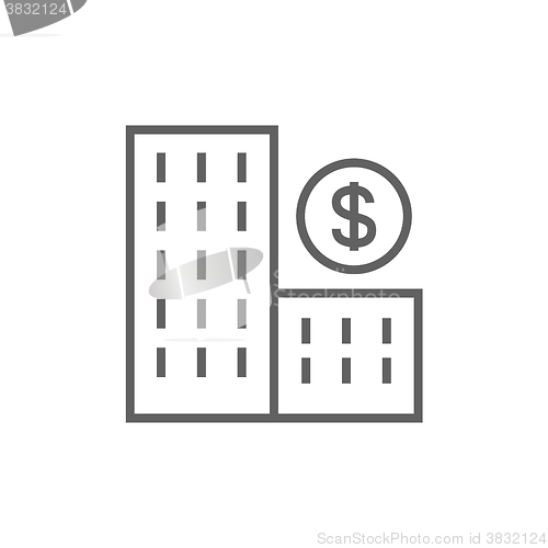 Image of Condominium with dollar symbol line icon.