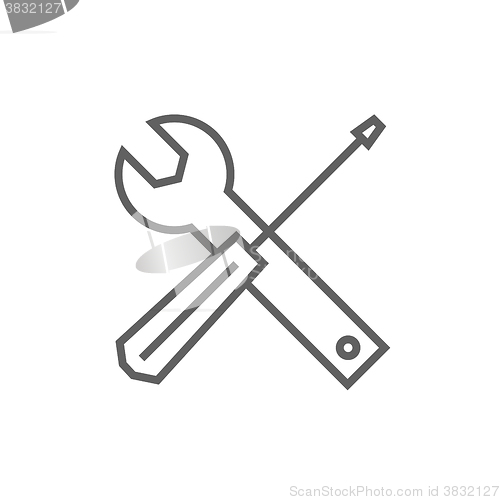 Image of Screwdriver and wrench tools line icon.