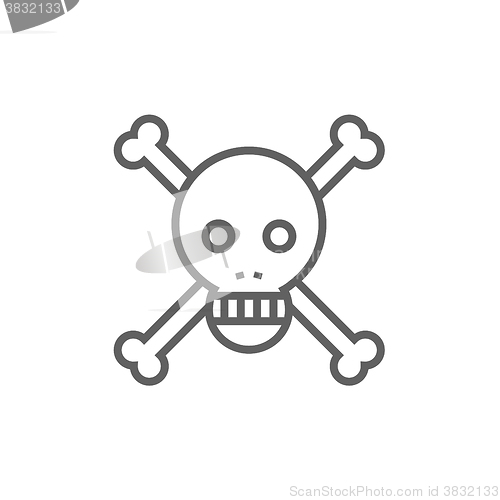 Image of Skull and cross bones line icon.