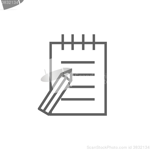 Image of Writing pad and pen line icon.