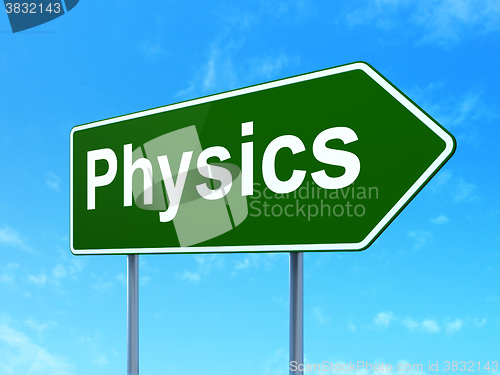 Image of Studying concept: Physics on road sign background