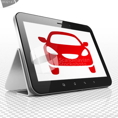 Image of Tourism concept: Tablet Computer with Car on display