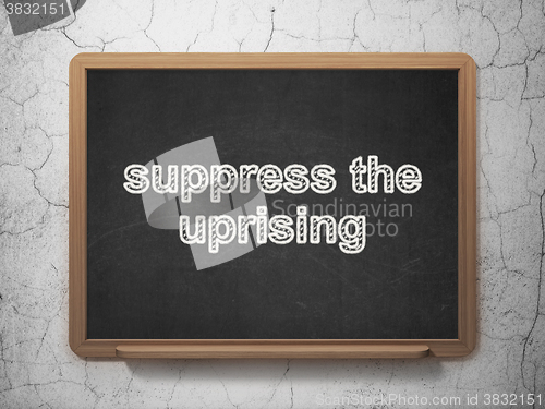 Image of Politics concept: Suppress The Uprising on chalkboard background