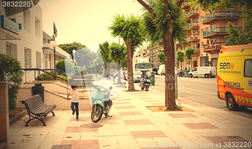 Image of Avenida Catalunia street at summer day, Tossa de Mar, Spain