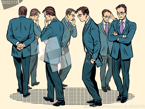 Image of Thinking intellectual work, the man goes around