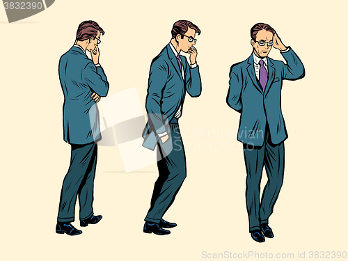 Image of businessman thinks goes poses figure man