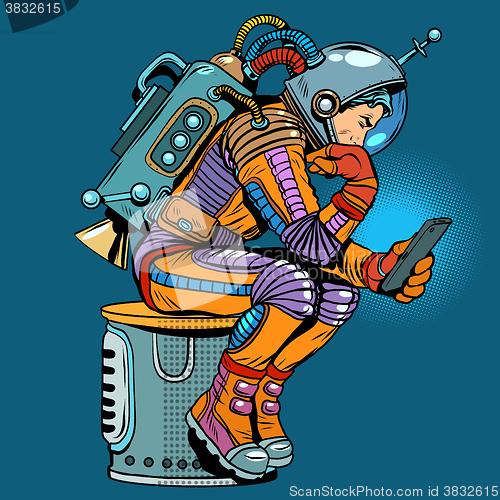 Image of retro astronaut with a smartphone