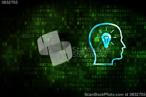Image of Learning concept: Head With Lightbulb on digital background