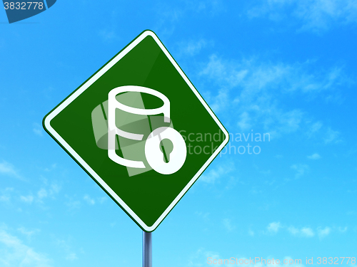 Image of Programming concept: Database With Lock on road sign background