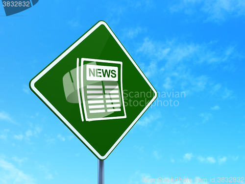 Image of News concept: Newspaper on road sign background