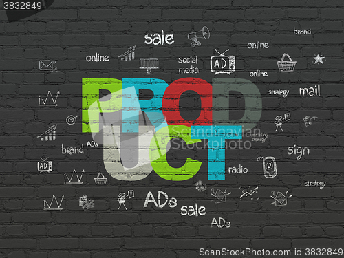Image of Advertising concept: Product on wall background