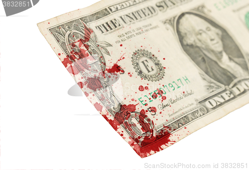 Image of US one Dollar bill, close up, blood