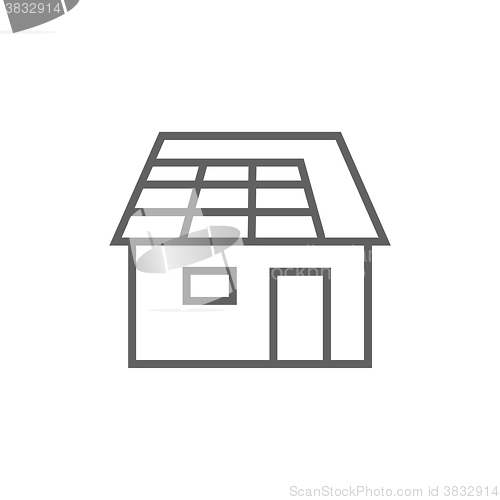 Image of House with solar panel line icon.