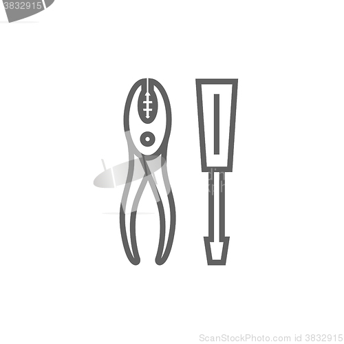 Image of Screwdriver with pliers line icon.