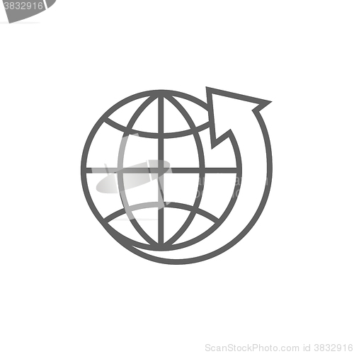 Image of Earth and arrow around line icon.