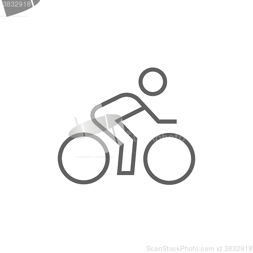 Image of Man riding  bike line icon.