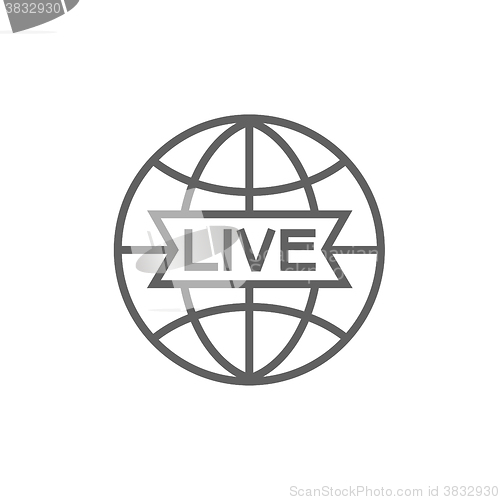 Image of Globe with live sign line icon.