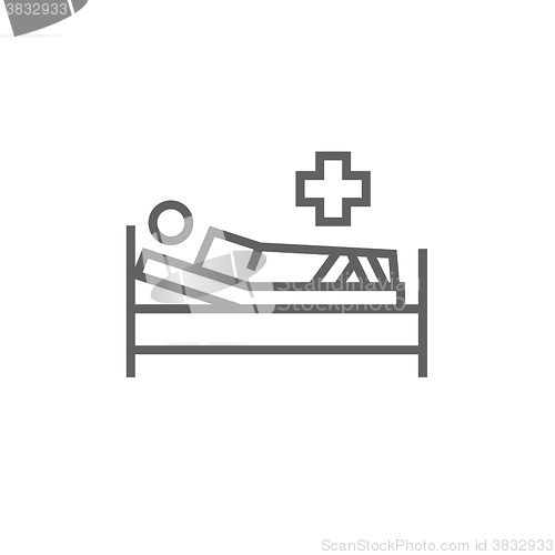 Image of Patient lying on bed line icon.