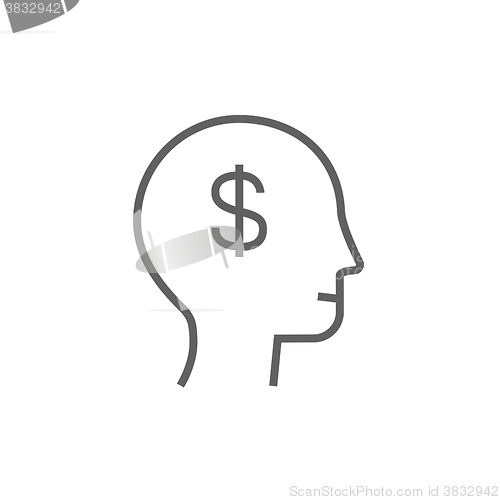 Image of Human head with dollar symbol line icon.