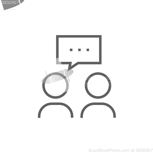 Image of People with speech square above their heads line icon.