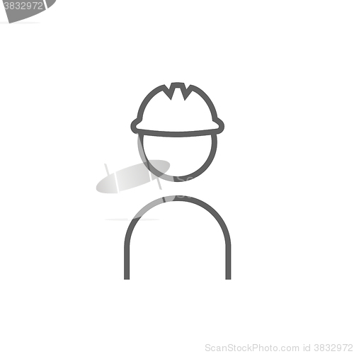 Image of Worker wearing hard hat line icon.