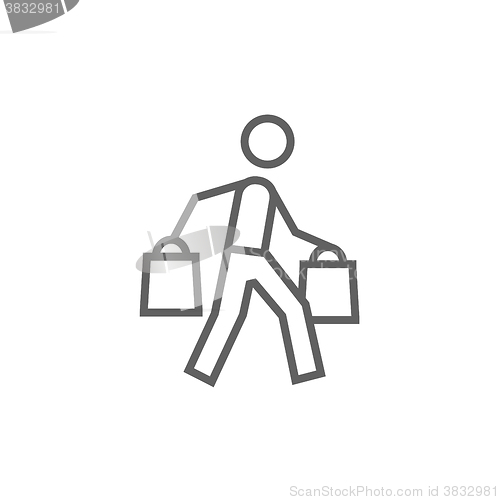 Image of Man carrying shopping bags line icon.