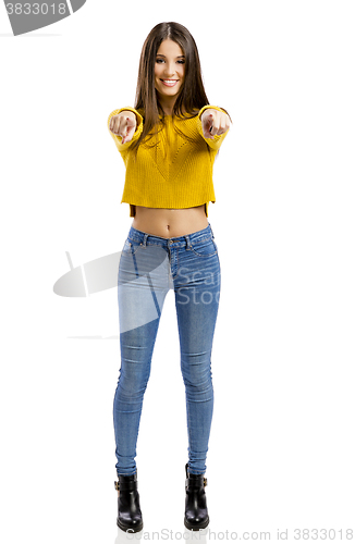 Image of Happy girl pointing