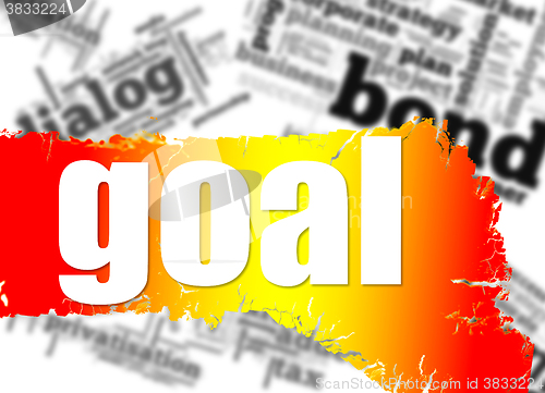 Image of Word cloud with goal word on yellow and red banner