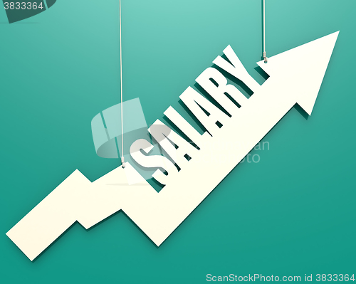 Image of White arrow with salary word hang on cyan background