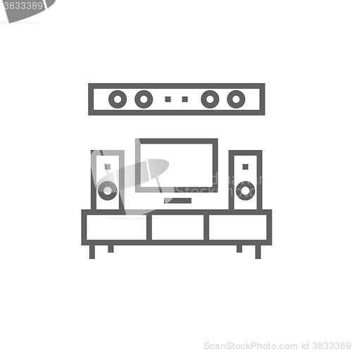 Image of TV flat screen and home theater line icon.