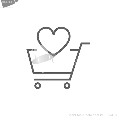 Image of Shopping cart with heart line icon.