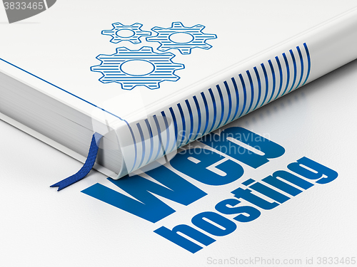 Image of Web design concept: book Gears, Web Hosting on white background