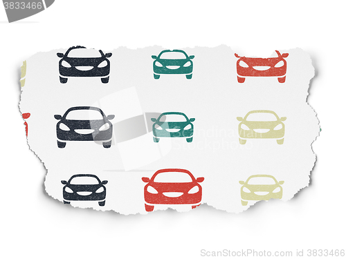 Image of Vacation concept: Car icons on Torn Paper background