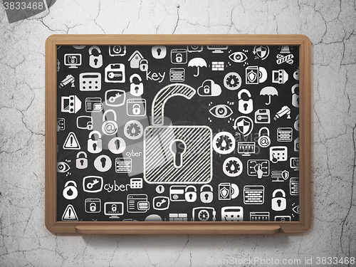 Image of Security concept: Opened Padlock on School Board background