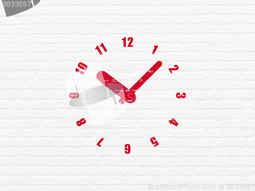 Image of Timeline concept: Clock on wall background