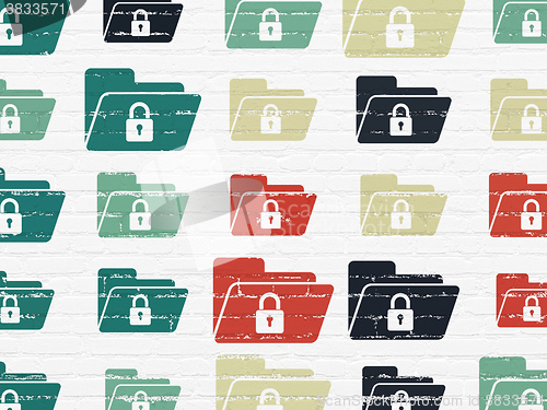 Image of Finance concept: Folder With Lock icons on wall background