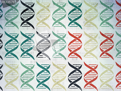 Image of Science concept: DNA icons on Digital Paper background