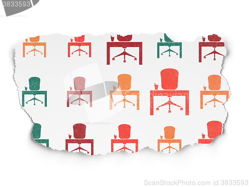 Image of Finance concept: Office icons on Torn Paper background