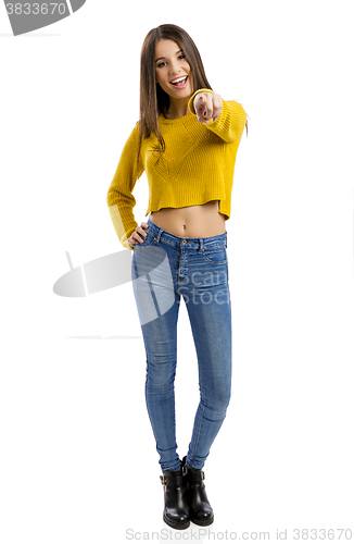 Image of Happy girl pointing