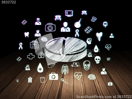 Image of Medicine concept: Pill in grunge dark room