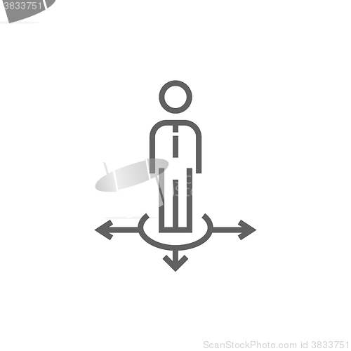 Image of Businessman in three ways line icon.