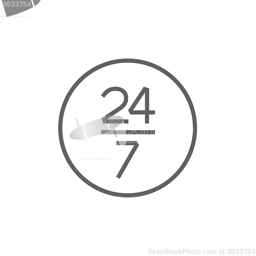 Image of Open 24 hours and 7 days in wheek sign line icon.